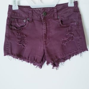 AEO | Burgundy Stretch Distressed Denim Shorts